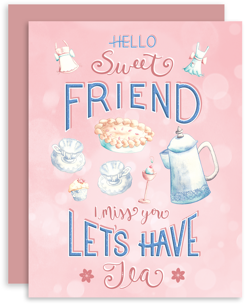 Hello Sweet Friend greeting card with tea set